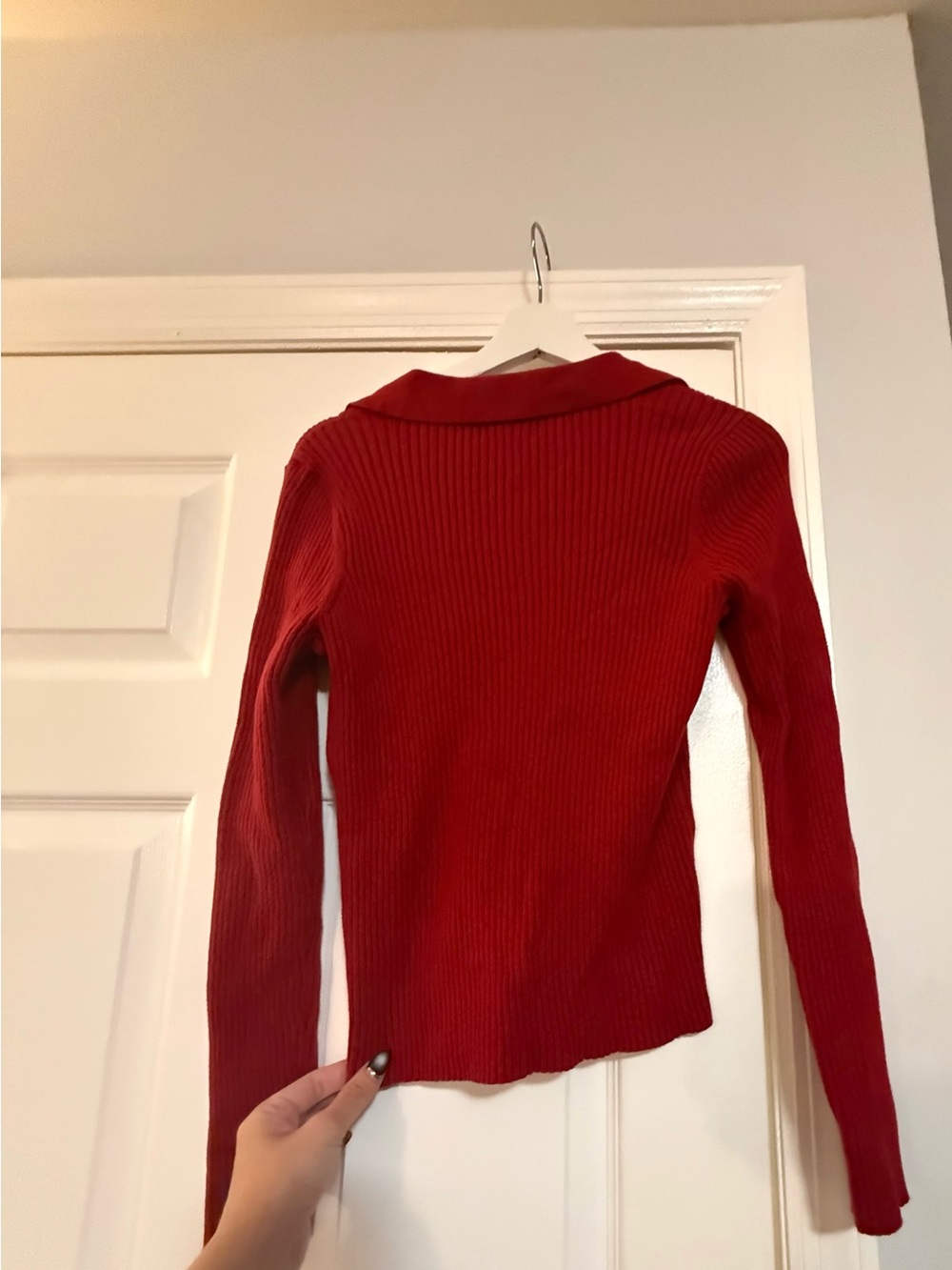 Old Navy Red Ribbed V-Neck Collared Sweater - Picture 3 of 4